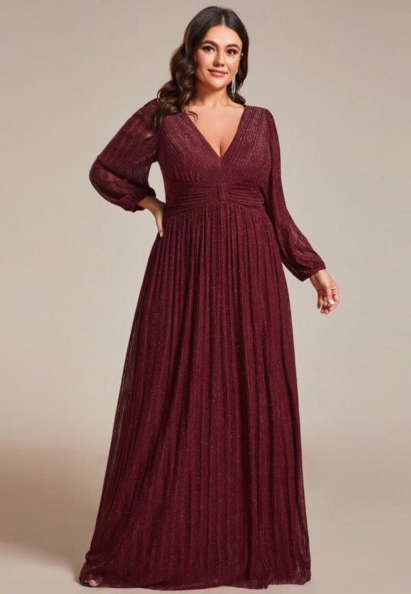 Plus Size Dazzling Empire Waist See-Through Long Sleeves A-Line Evening Dress