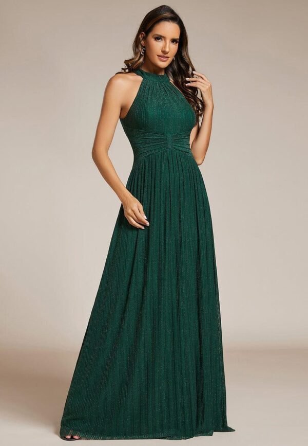 Halter Neck Pleated Glittery Formal Evening Dress with Empire Waist